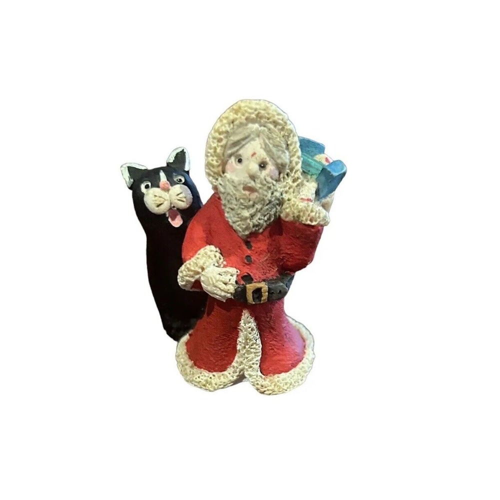 Vintage Enesco Pennywhistle Lane Santa Paws Christmas Figurine Black Cat 1994
